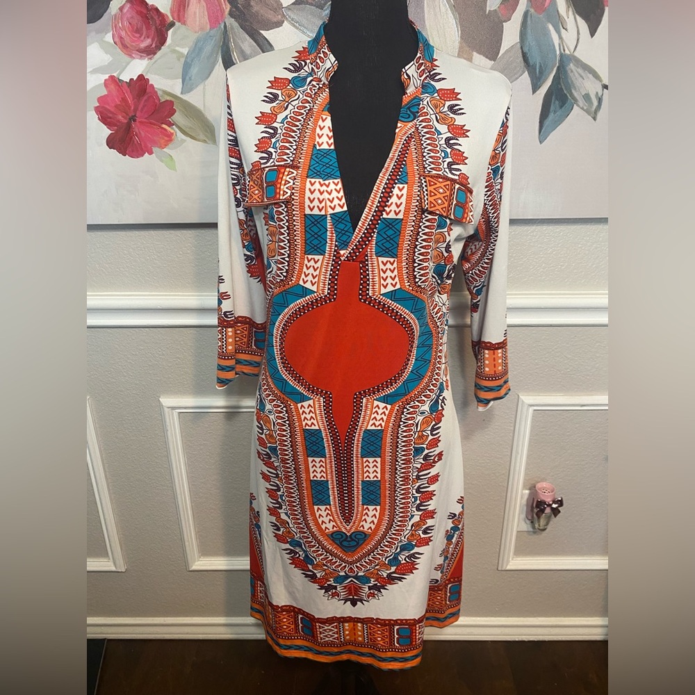 Vibrant Multicolor Tribal Print Dress - Picture 2 of 15